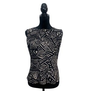 Calvin Klein Womens Sleeveless Geometric Tribal Print Pleated High Neck Blouse